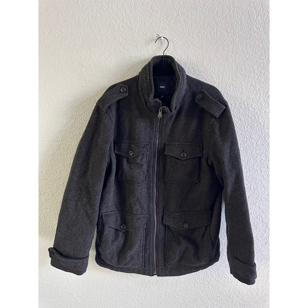 Gap Mens Wool Blend Field Jacket Charcoal Gray Full Zip Military Utility Large